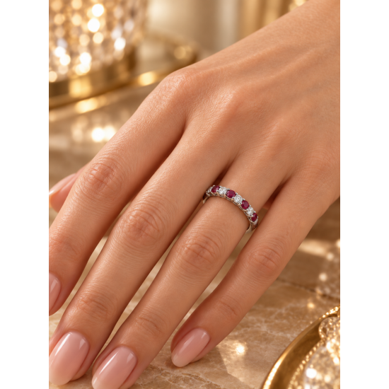 Pre Owned Platinum Ruby and Diamond Eternity Ring ZC128